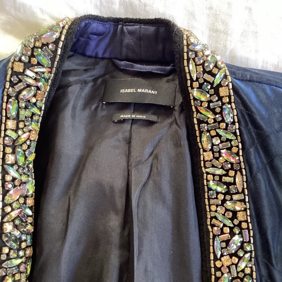 Isabel Marant quilted Blue Jewel Embellishment Jacket SZ 6 - Picture 7 of 10